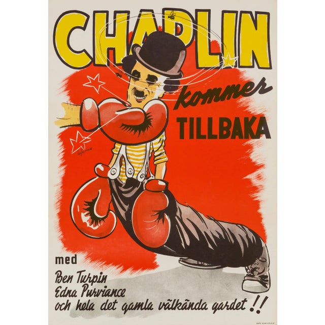 Mid-Century Modern Charlie Chaplin "The Champion" Original Vintage Movie Poster, Swedish, 1944 For Sale - Image 3 of 3