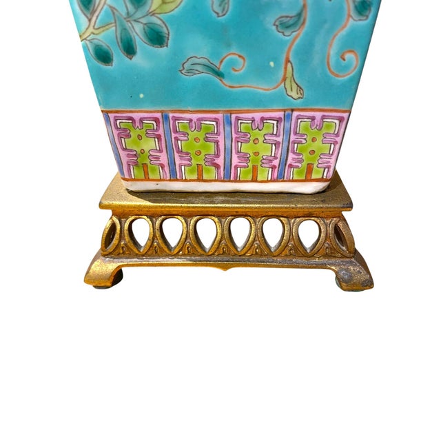 Turquoise Antique Chinese Famille Rose Empress Cixi “Dayazhai” Lamp - Republic Period For Sale - Image 8 of 14