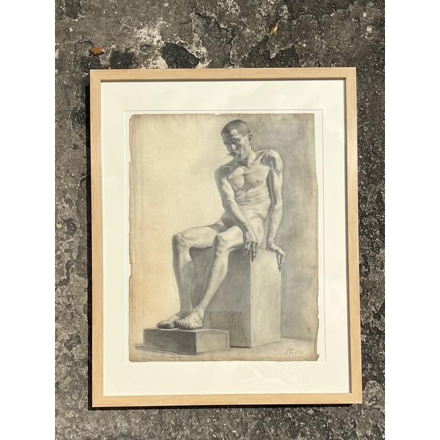 Vintage 1930s Original Pencil Sketch of Man For Sale - Image 12 of 14