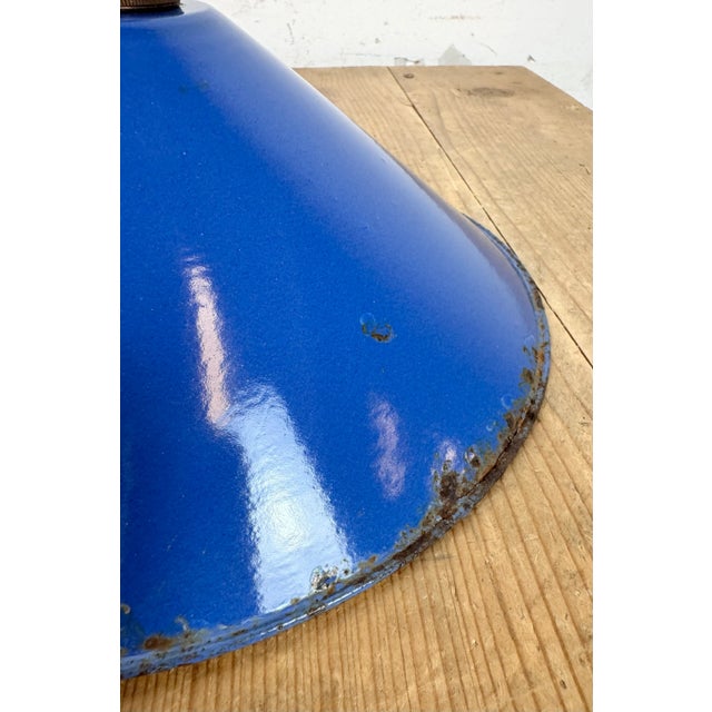 Industrial Blue Enamel Factory Pendant Lamp, 1950s For Sale - Image 15 of 18