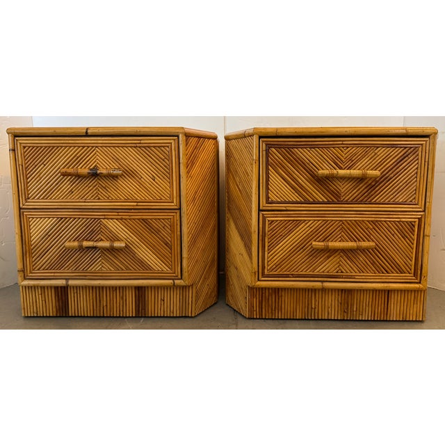 1970s Gabriella Crespi Style Geometric Pair of Pencil Reed Nightstands From 70's For Sale - Image 5 of 15