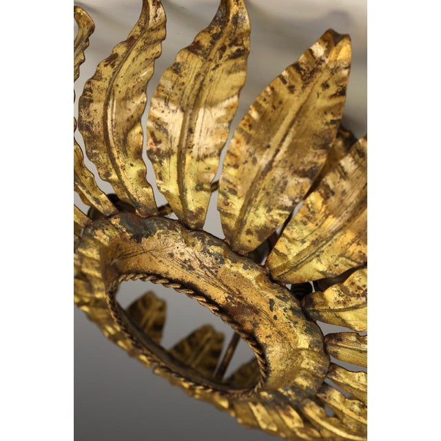 Mid-Century Spanish Sunburst Ceiling Light in Gilt Iron, c.1950s by Unknown for Unknown For Sale - Image 12 of 17