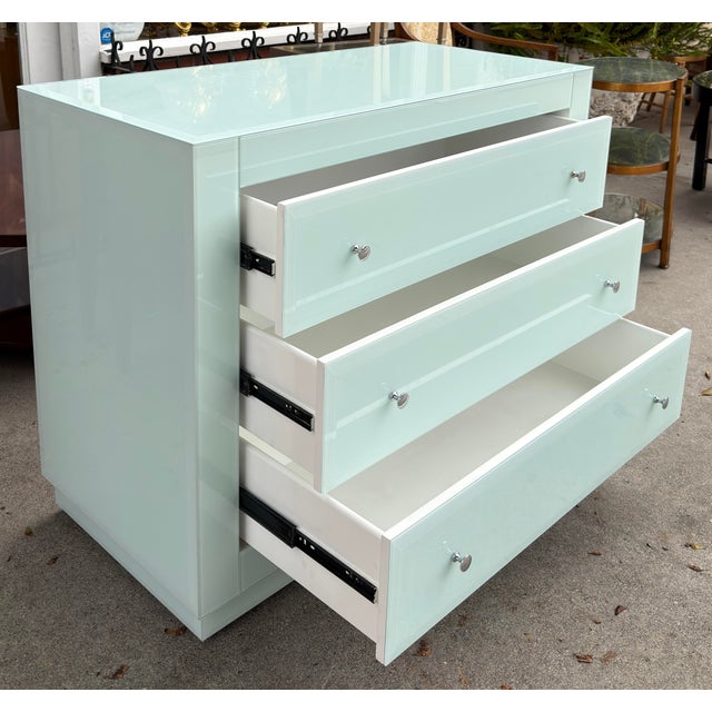 Modern Designer Blue Glass Chest of Drawers Commode Nightstand For Sale In Los Angeles - Image 6 of 7