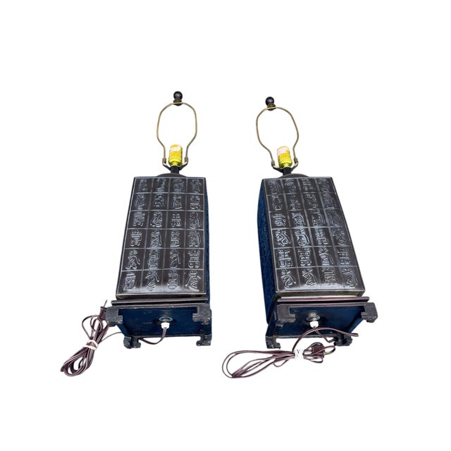 Pair of Vintage Chinese Chinoiserie Cast Metal Table Lamps For Sale In West Palm - Image 6 of 10