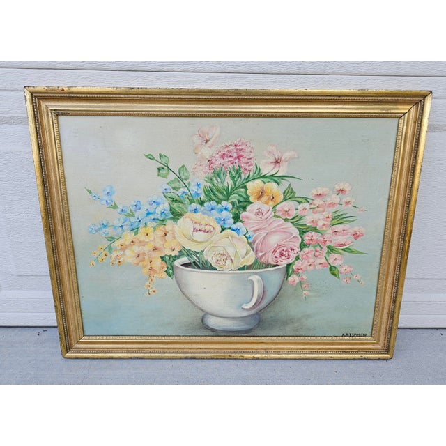 Italian Antique Floral Still Life Painting by A. R. Esposito, C. 1890–1920 For Sale - Image 4 of 12