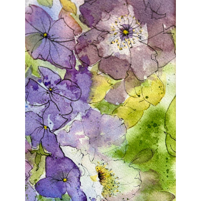 Lavender Framed Original Watercolor Painting “Iceland Poppies and Sweet Peas” For Sale - Image 8 of 12