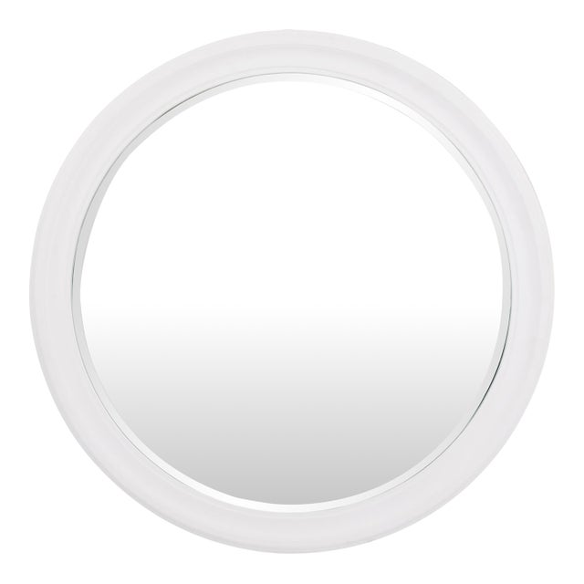 George Matte White Round Mirror For Sale