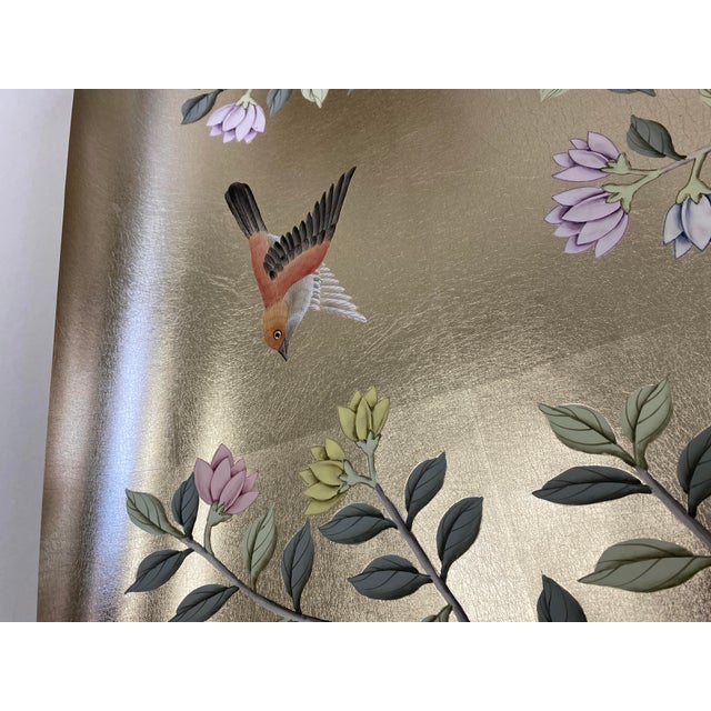 26" X 68" /Panel, Handpainted Chinoiserie on Champagne Metallic Leaf ( No Frame) For Sale - Image 10 of 10