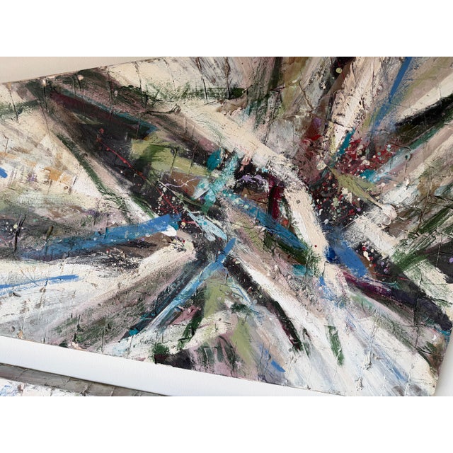 Oversized 1989 Vintage Textured Expressionist Abstract Acrylic on Canvas Geometric Paintings – Pair For Sale In Miami - Image 6 of 16