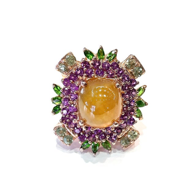Early 21st Century Bochic "Capri" Vintage Honey Sapphire, Garnet & Amethyst Ring -18K Gold & Silver For Sale - Image 5 of 18