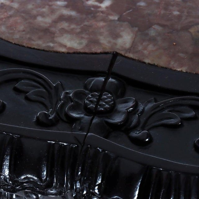 Wood Chinese Floral Carved Rosewood Rouge Marble Top Stand C1910 For Sale - Image 7 of 11