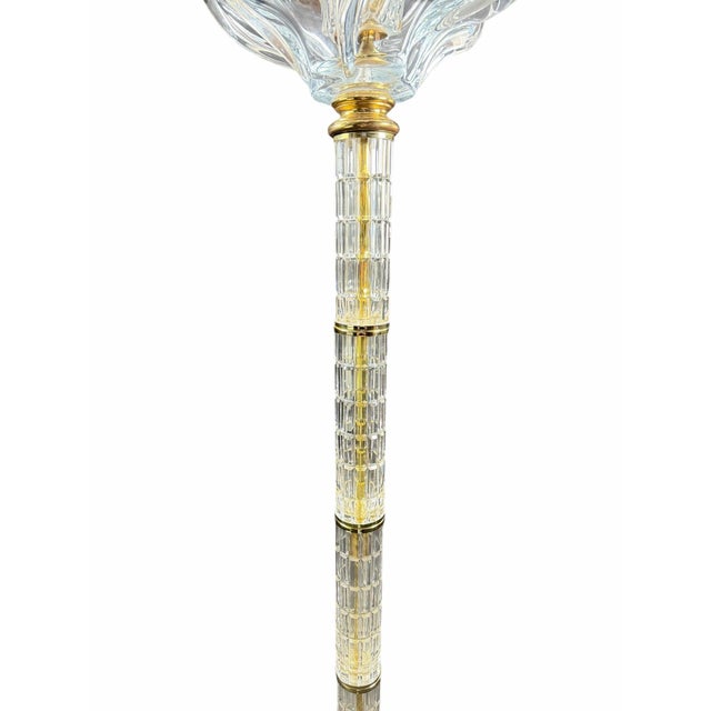 Mid-Century Modern Vintage Mid-Century Modern Dresden Cut Crystal Floor Lamp With Flame Motif Shade For Sale - Image 3 of 12