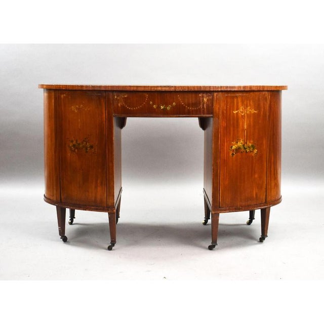 Edwardian Satinwood Kidney Shaped Writing Desk, 1900 For Sale - Image 4 of 12
