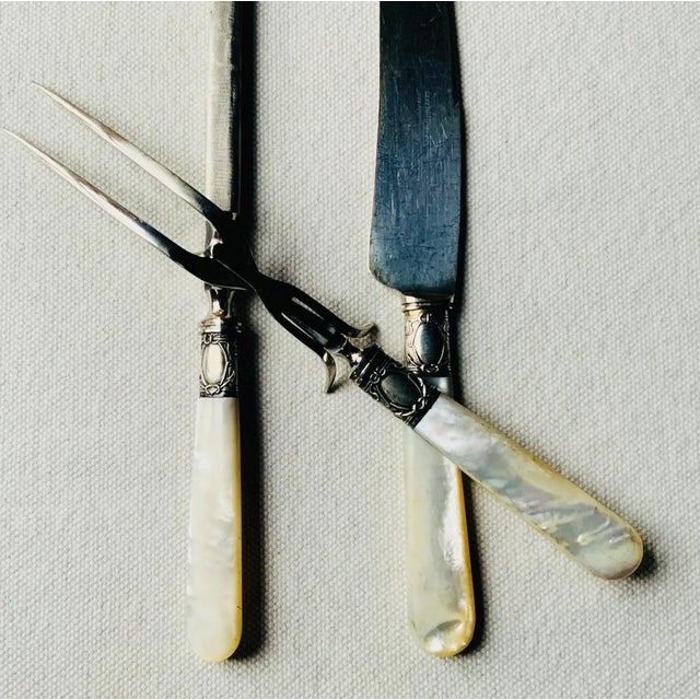 1900 Sterling Silver & Mother-of-Pearl Carving Set - 3 pcs For Sale - Image 6 of 17
