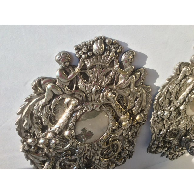 1900 - 1909 Antique Silvered Bronze Candle Wall Sconces For Sale - Image 5 of 6