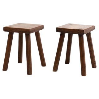 Set of Oak Stools in style of Pierre Chapo, 1960s For Sale