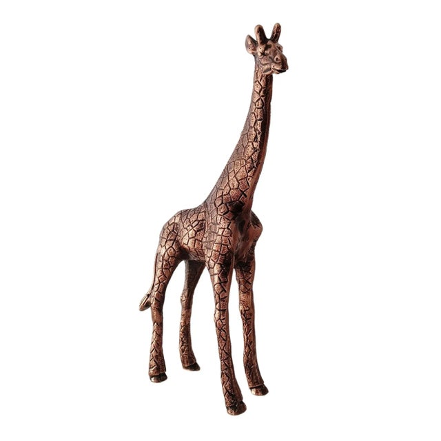 Antique Copper Finish Metal Giraffe Sculpture For Sale - Image 9 of 10