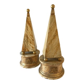 Mid 19th Century Parcel Gilt Faux Marbre Painted Wood Empire Style Obelisks - a Pair For Sale