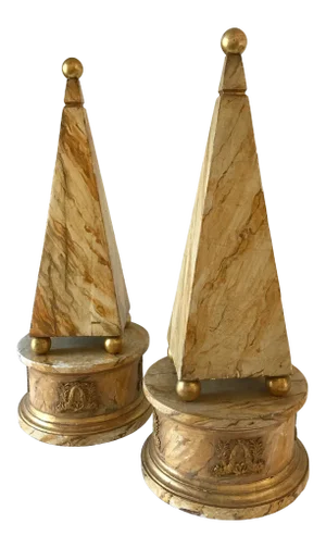 Mid 19th Century Parcel Gilt Faux Marbre Painted Wood Empire Style Obelisks - a Pair