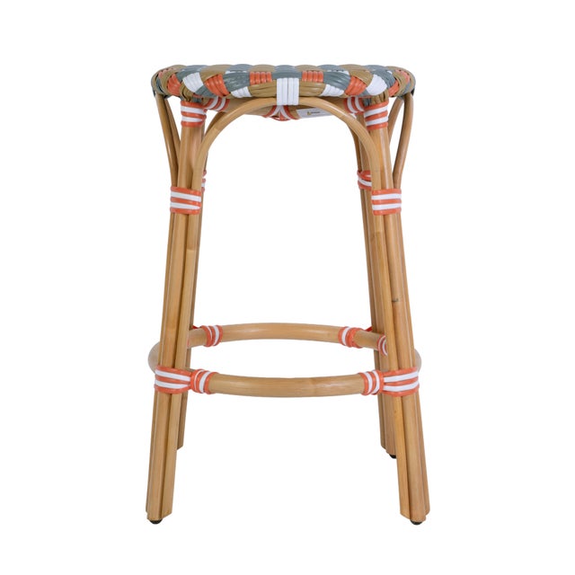 Ballito 24.5 in. Seat Height Oval Rattan Counter Stool with Footrest, French Orange, Brown, Gray & White For Sale In Chicago - Image 6 of 8
