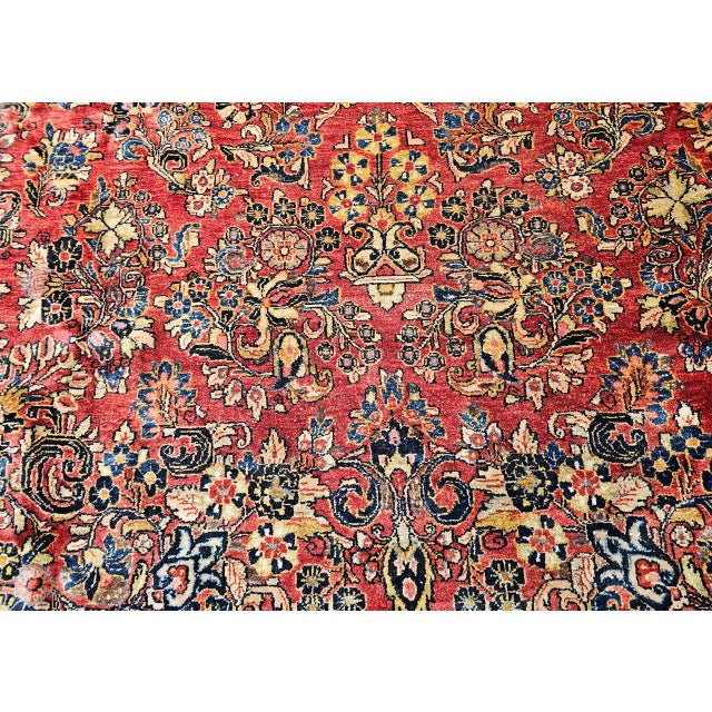Persian Antique Oversized Persian Sarouk Area Rug, Hand-Knotted Wool, Allover Floral Pattern, 10x17, Red & Navy For Sale - Image 3 of 18