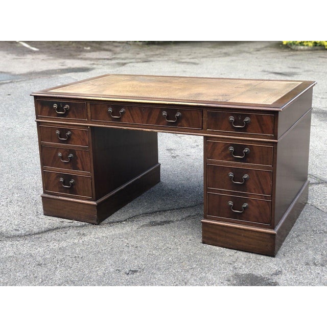 Large Mahogany Veneer Pedestal Desk For Sale - Image 6 of 12