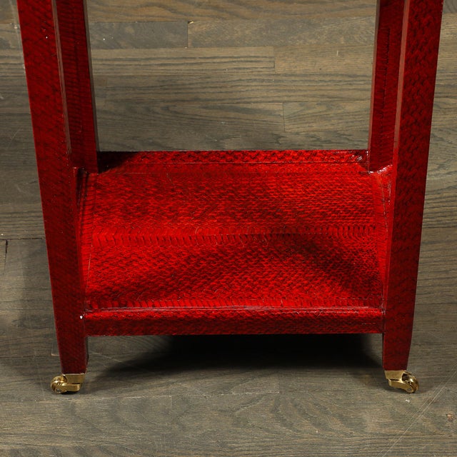 Mid-Century Side Table in Smoked Ruby Cobra With Brass Castors by Karl Springer For Sale In New York - Image 6 of 15