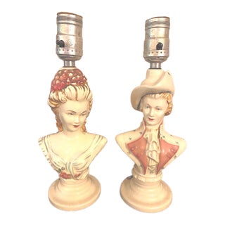 Vintage Victorian Man and Woman Busts Small Table Lamps WM F.B. Johnson - Set of 2 For Sale