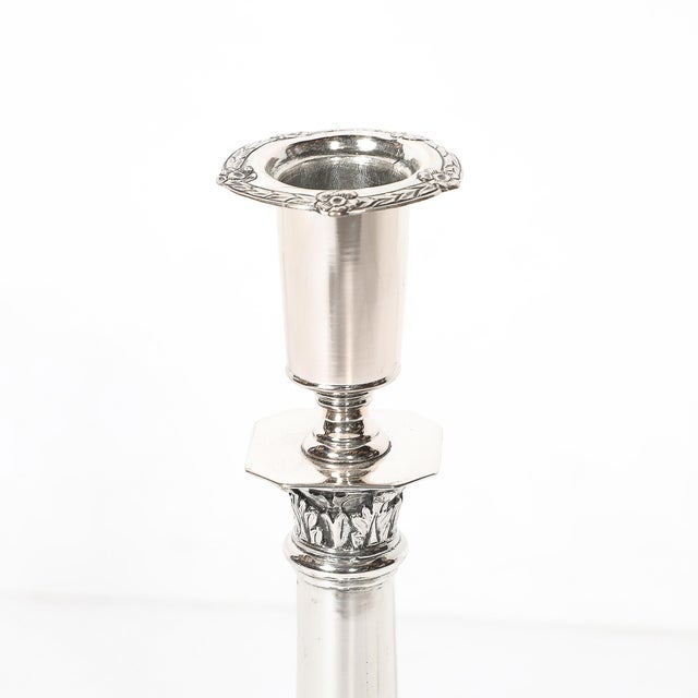 Pair of Silver Corinthian Column & Acanthus Sabbath Candlesticks by Ludwig Nast For Sale In New York - Image 6 of 18