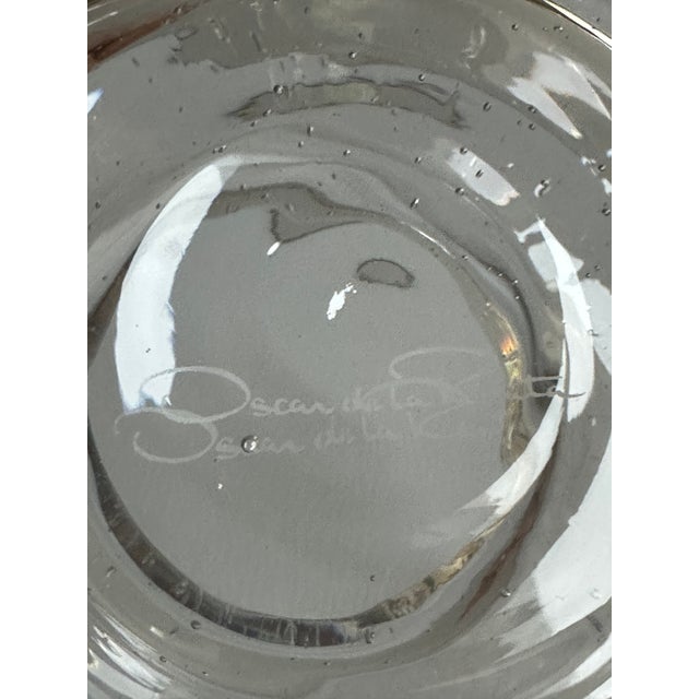 2010s Oscar De La Renta-Miles Redd Large Heart Etched Footed Handmade Glass Bowl For Sale - Image 5 of 15