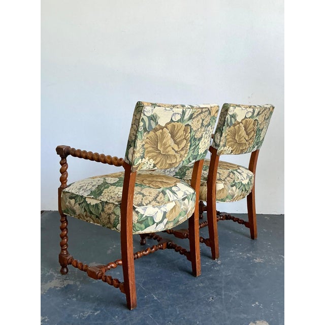 Mid 20th Century Vintage Twisted Wood Dorothy Draper Upholstered Barley Twist Armchairs For Sale - Image 5 of 18