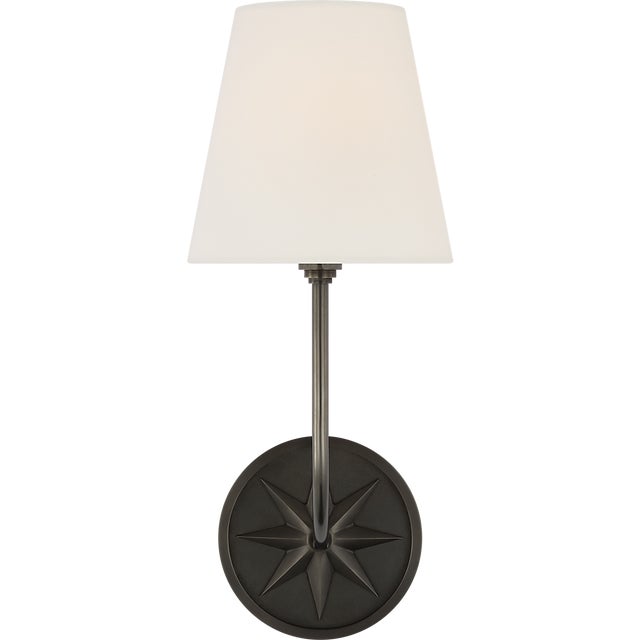 Polaris 15" Sconce in Bronze with Linen Shade Designer: Chapman & Myers Finish: Bronze Height: 14.75" Width: 6" Extension:...
