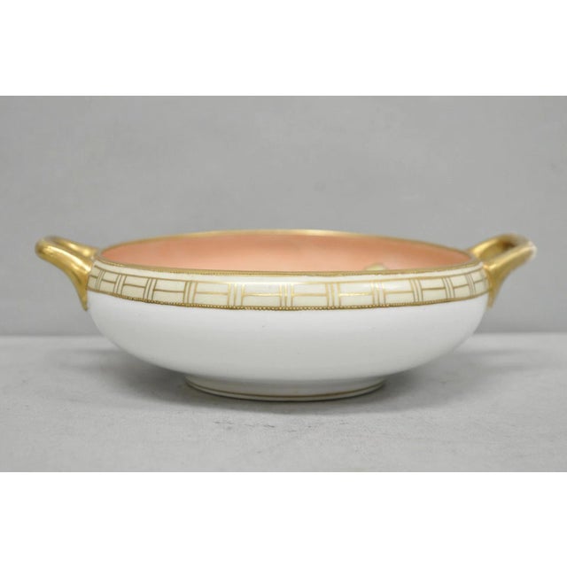 Antique Nippon Morimora Hand Painted Flowers & Ducks Coral Porcelain Bowl (A). Circa Early 20th Century. Measurements:...