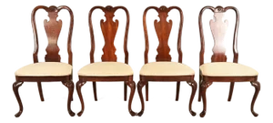 Thomasville Queen Anne Carved Solid Mahogany Dining Chairs, Set of Four