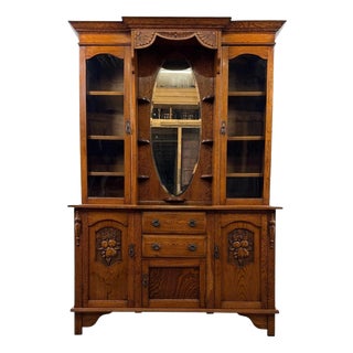 Early 20th Century English Art Nouveau Oak Dresser with Bevelled Mirror For Sale