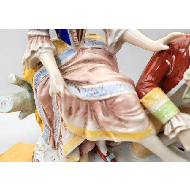 Hand-Painted Porcelain Figurine Group of Italian Rococo Courtship Scene in the 18th-Century from Gräfenthal, Germany, 1960s For Sale - Image 9 of 18