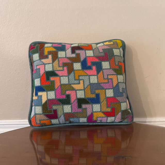 1970s Vintage 1970s Op Art Needlepoint Pillow For Sale - Image 5 of 8