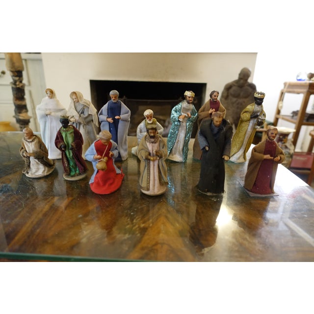 Set of 14 Wax and Fabric Nativity Figurines, 1800s, Textile For Sale - Image 3 of 8