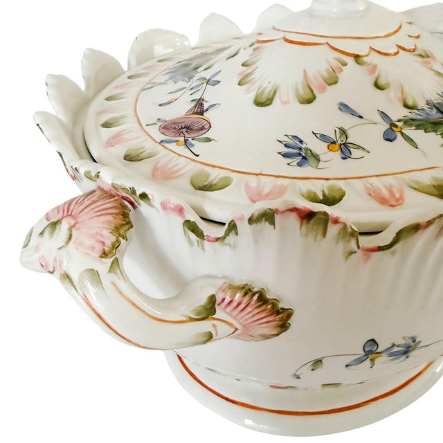 Large Vintage Italian Majolica Porcelain Soup Tureen Set With Platter & Ladle For Sale - Image 14 of 18