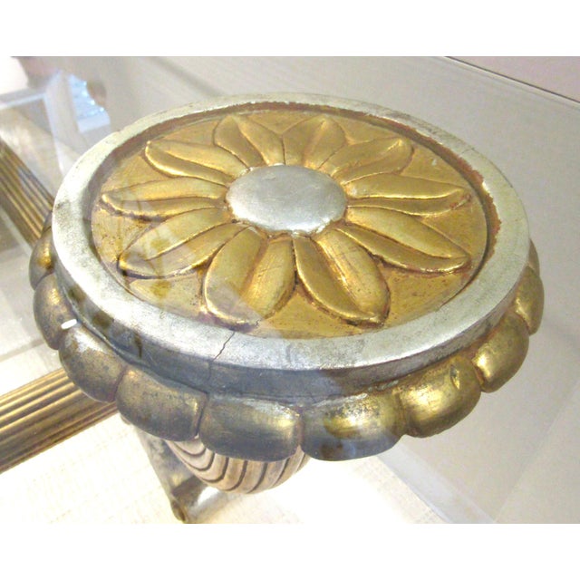 1960s Hollywood Regency Italian Silver and Gold Leaf Carved Wood and Glass Coffee Table For Sale - Image 9 of 15