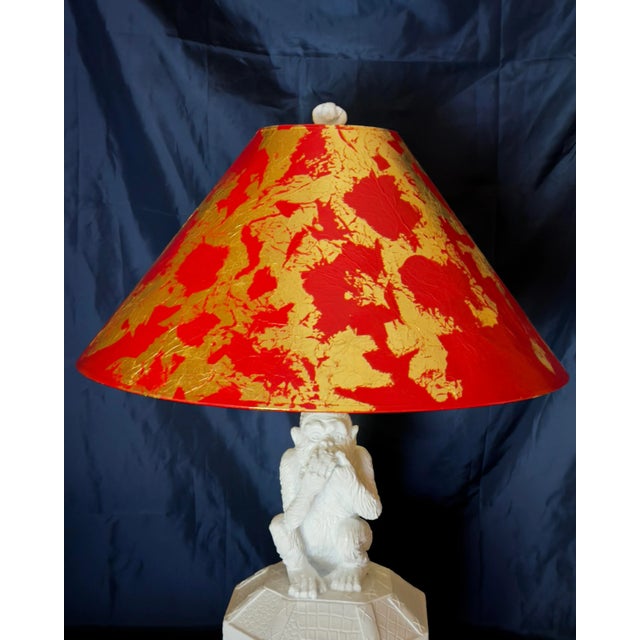 Chinoiserie Late 20th Century Palm Beach Regency Vivai Del Sud Style Speak No Evil Monkey Table Lamp - Newly Painted For Sale - Image 3 of 12