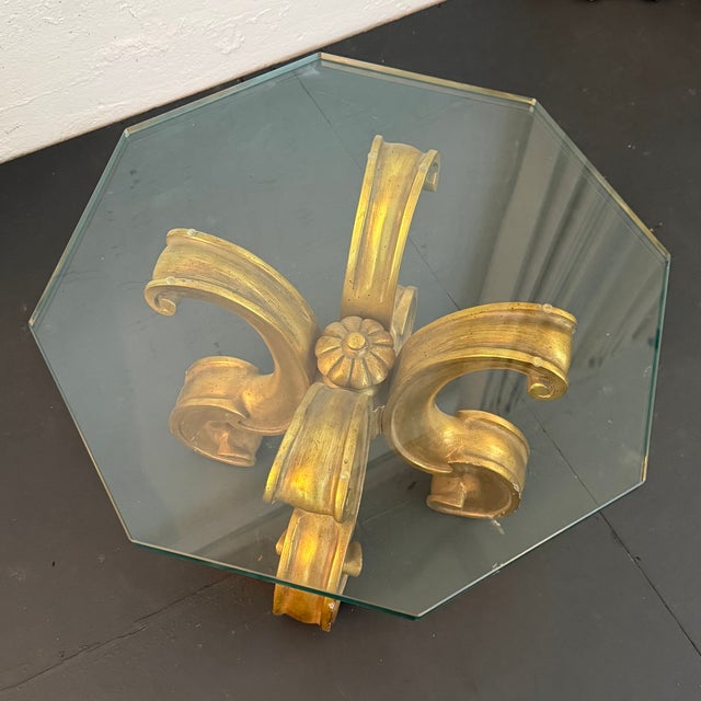 Late 20th Century Hollywood Regency Scrolled Gilt Octagonal Glass Side Table For Sale - Image 4 of 7