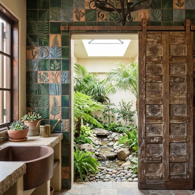 Vintage Carved Wood Closet Doors | Brown Floral Reclaimed Double Door, Rustic Indian Architectural Panels 80x28 For Sale In Orlando - Image 6 of 7