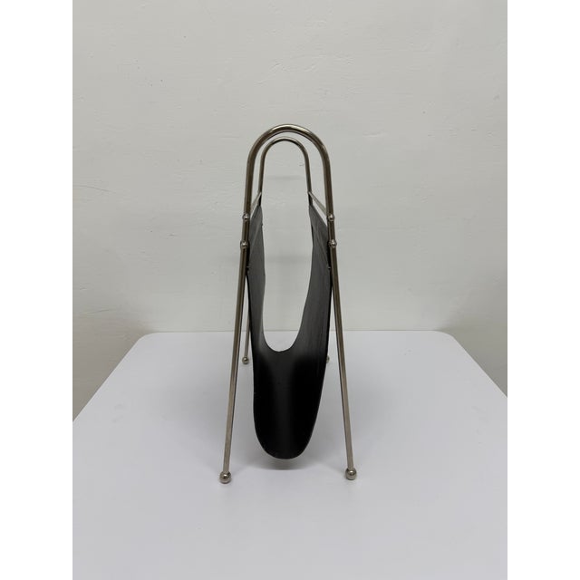 Mid-Century Leather and Steel Magazine Rack, 1970s For Sale - Image 10 of 13