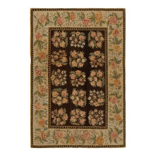 Mid 18th Century Antique Bessarabian Kilim Rug in Brown With Floral Patterns From Rug & Kilim For Sale