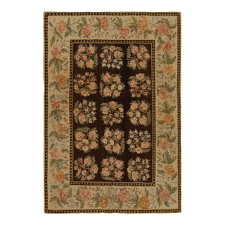 Mid 18th Century Antique Bessarabian Kilim Rug in Brown With Floral Patterns From Rug & Kilim For Sale