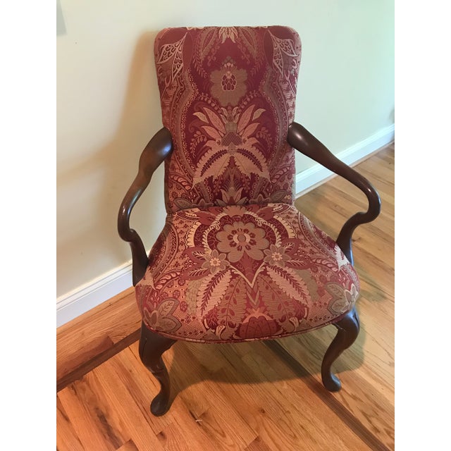 Hickory Silk Damask Brocade Carved Wood Accent Chair For Sale - Image 9 of 9