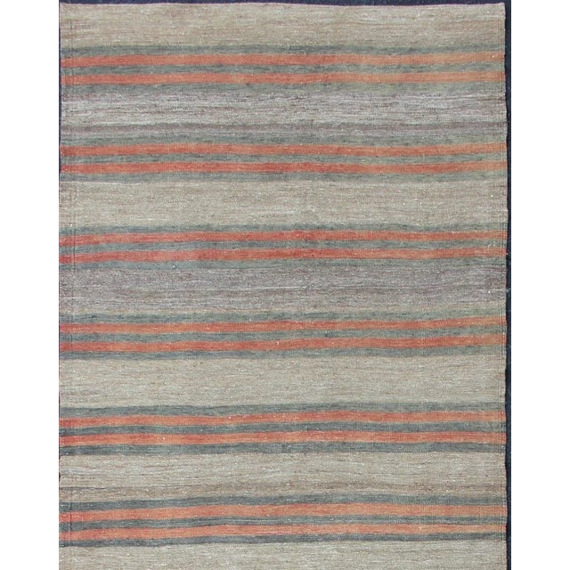 Vintage Turkish Kilim runner with a stripe and modern design Minimalist stripe design Kilim runner from Turkey, Keivan...