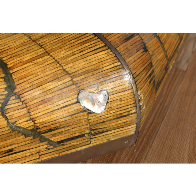 Vintage 1970s Hollywood Regency Octagonal Bamboo & Mother-of-Pearl Wall Mirror For Sale - Image 10 of 18