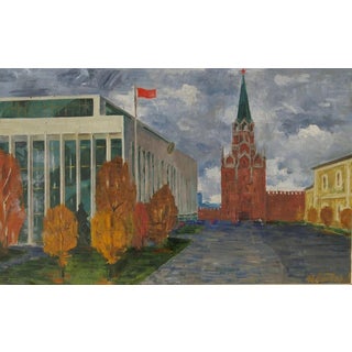 Moscow Landscape Antique Oil Painting Original Soviet Art Ukrainian Artist Sandyrev I. 80-130 1970s For Sale